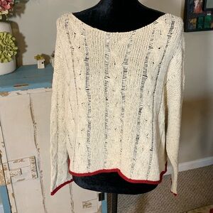 Urban Outfitters Cream/Red Trim Knit Cropped Sweater. Size Small